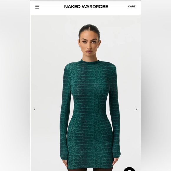 Naked Wardrobe Emerald Croc Mini Dress Size M - Picture 4 of 4
